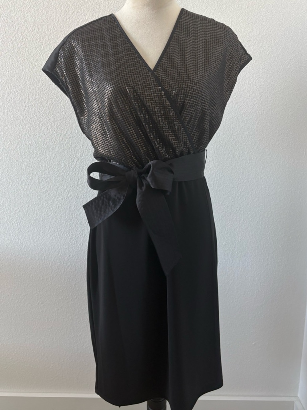 Narciso Rodriguez Black Sequin Wrap-Front Dress with Sash